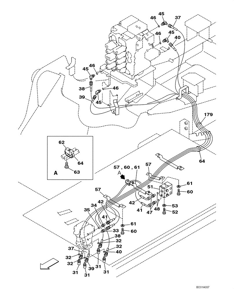 Схема запчастей Case CX160 - (08-21) - PILOT CONTROL LINES, TRAVEL - MODELS WITH LOAD HOLD & CONTROL SELECTOR VALVE (08) - HYDRAULICS