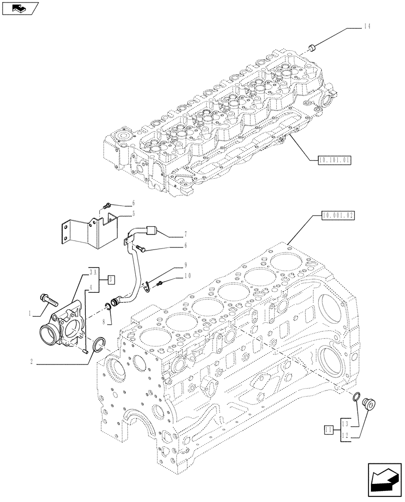Схема запчастей Case F4DFE6132 A002 - (10.402.01[01]) - PIPING - ENGINE COOLING SYSTEM (2856257-84496917) (10) - ENGINE