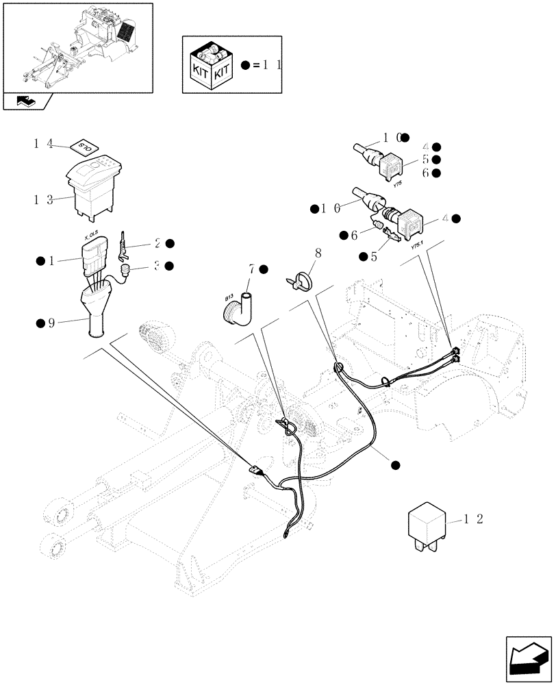 Схема запчастей Case 121E - (117[02]) - ELECTRIC SYSTEM AND ON/OFF SWITCH FOR MACHINE FLOATING SYSTEM (OLS) (06) - ELECTRICAL SYSTEMS