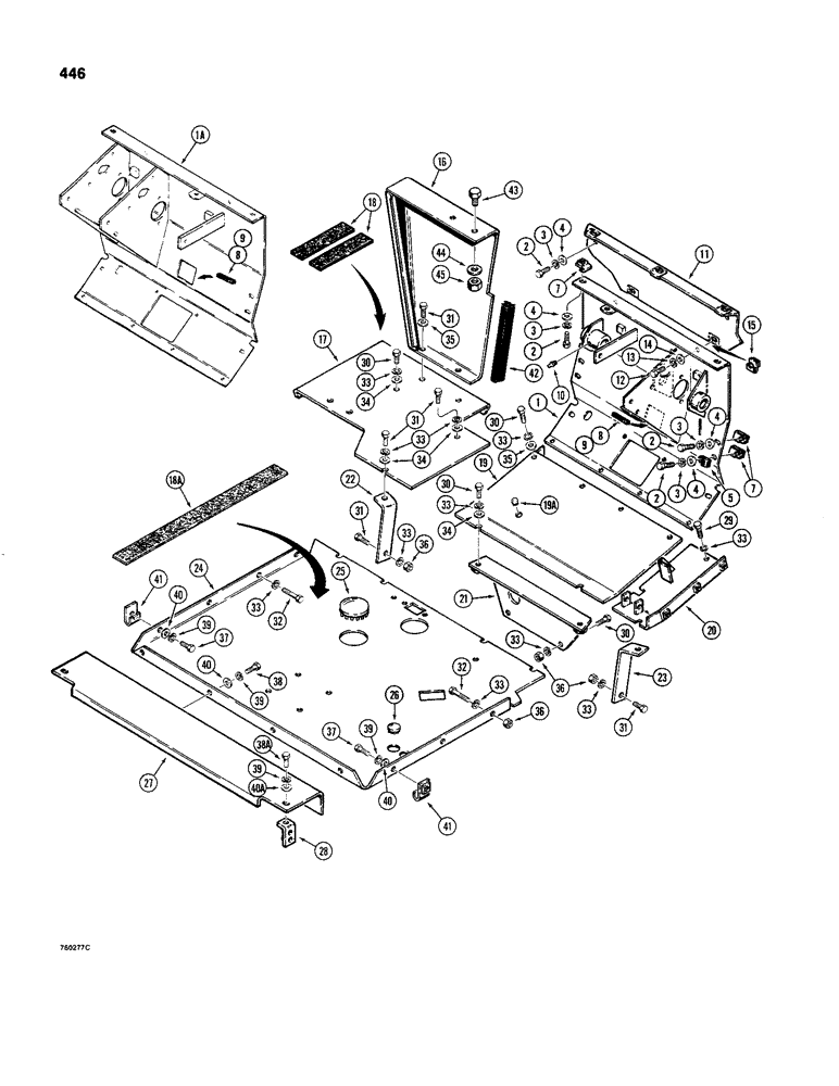 Схема запчастей Case 480C - (446) - FLOOR PLATES AND FIREWALL (90) - PLATFORM, CAB, BODYWORK AND DECALS