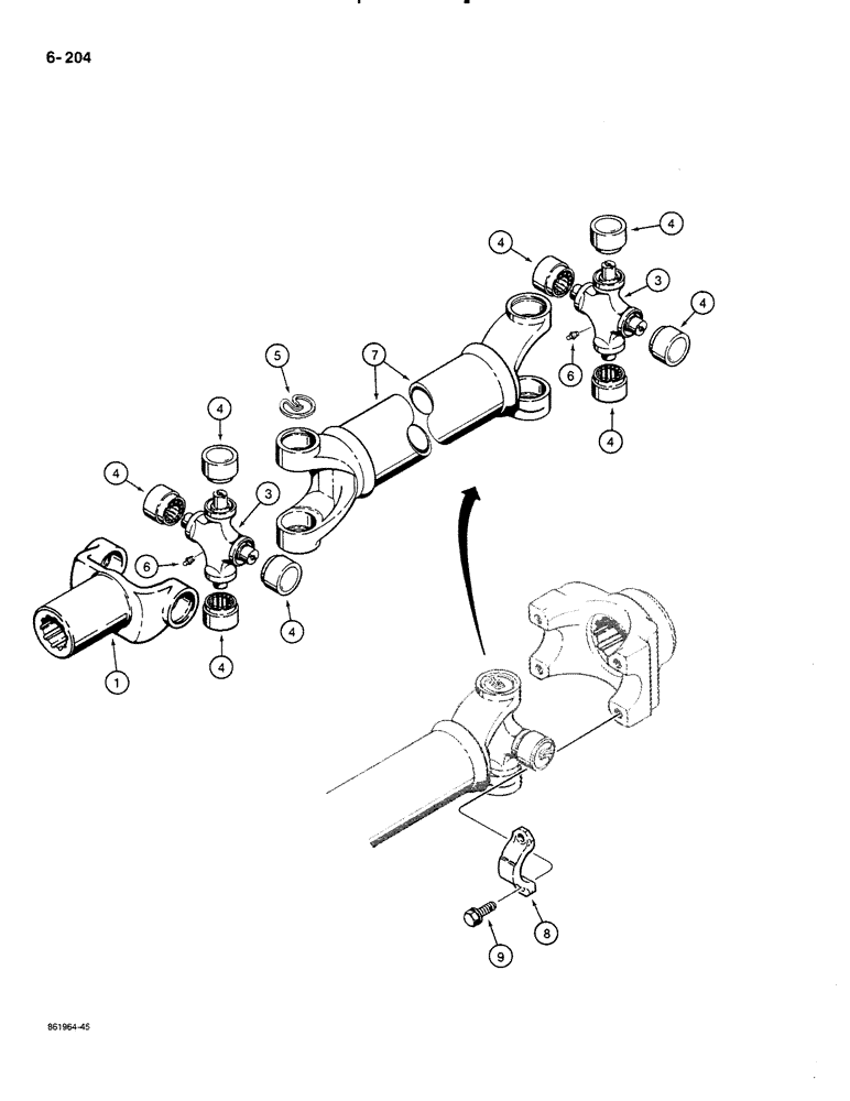 Схема запчастей Case 580K - (06-204) - DRIVE SHAFT, POWER SHUTTLE TO TRANSAXLE (06) - POWER TRAIN