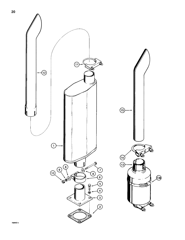 Схема запчастей Case 680H - (020) - MUFFLER AND EXHAUST SYSTEM (02) - ENGINE