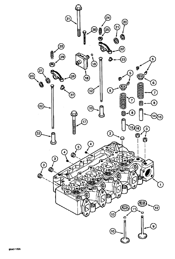 Схема запчастей Case 590 - (2-34) - CYL. HEAD & VALVE MECHANISM, 4T-390 ENG., ENGINE SERIAL NUMBER 44559644 AND AFTER (02) - ENGINE