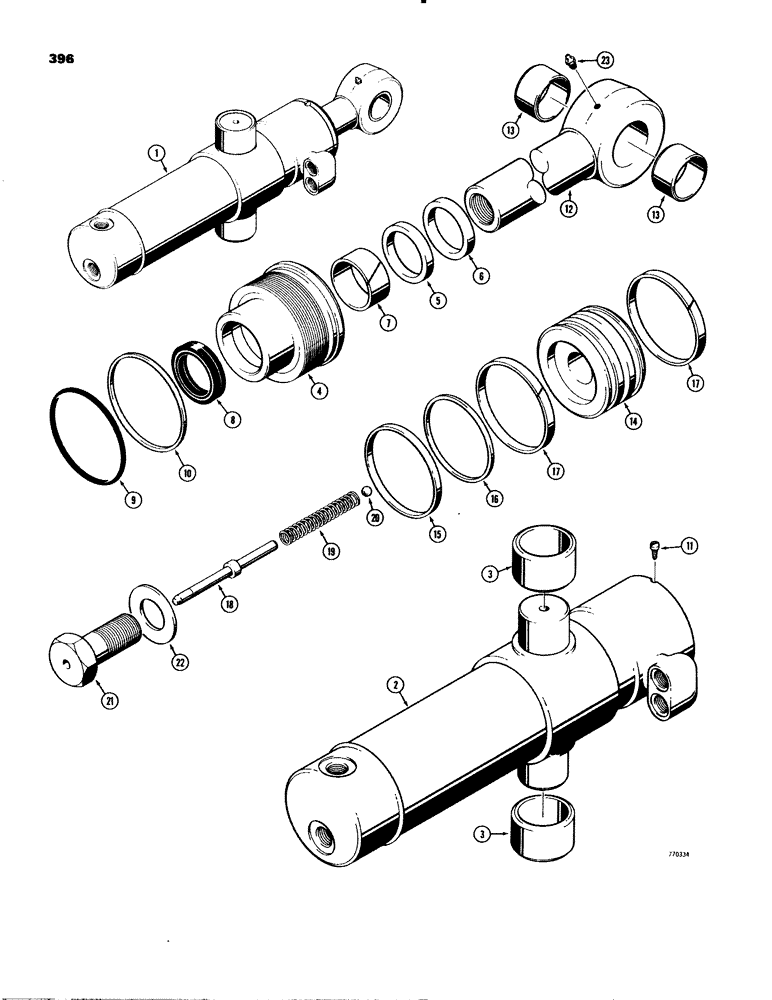 Схема запчастей Case 580C - (396) - G101182 BACKHOE SWING CYLINDER, BEFORE BACKHOE S/N 5411088 W/ 1 PIECE PISTON (08) - HYDRAULICS