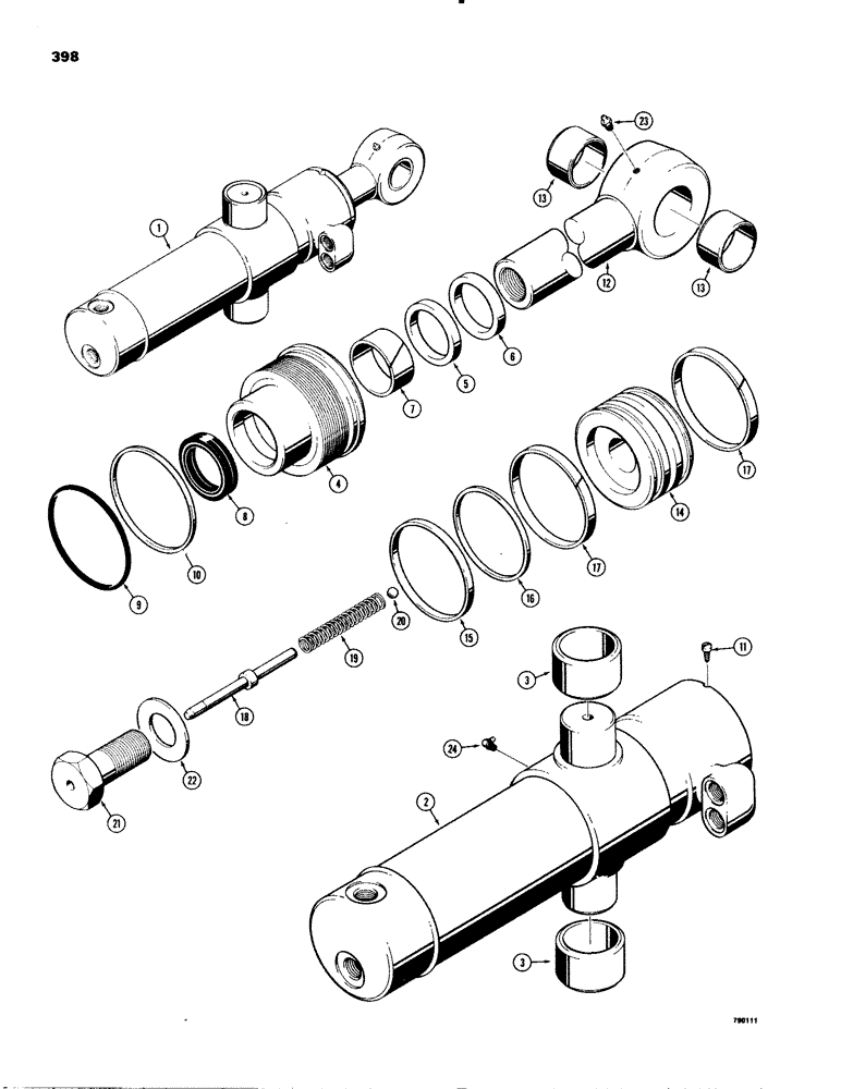Схема запчастей Case 580C - (398) - G102525 BACKHOE SWING CYLINDER, BACKHOE S/N 5411088 AND AFTER W/ 1 PIECE PISTON (08) - HYDRAULICS