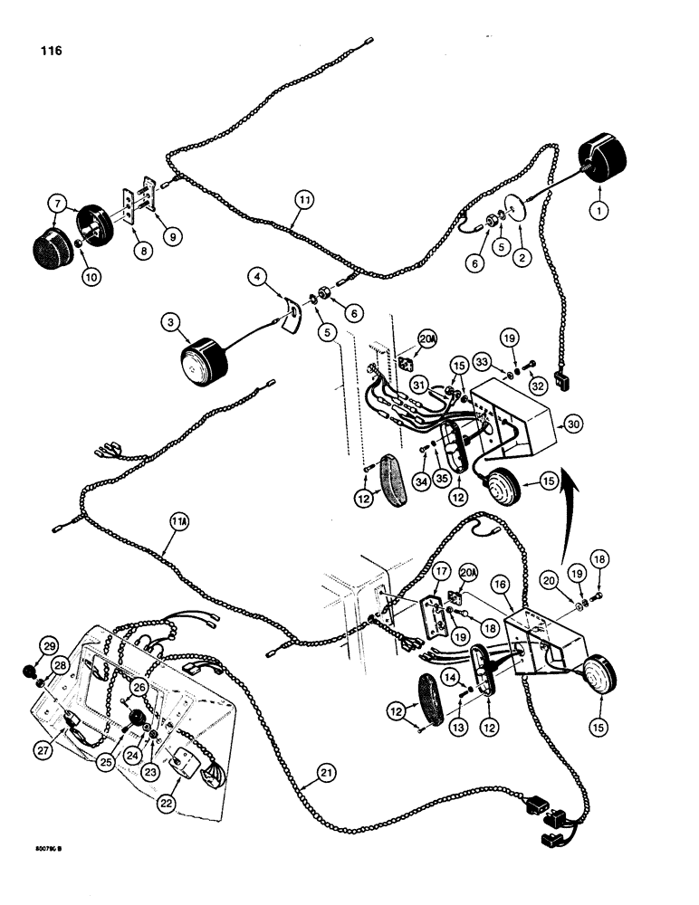 Схема запчастей Case 580SD - (116) - TRACTOR LAMP ELECTRICAL CIRCUIT, WITH CANOPY (04) - ELECTRICAL SYSTEMS