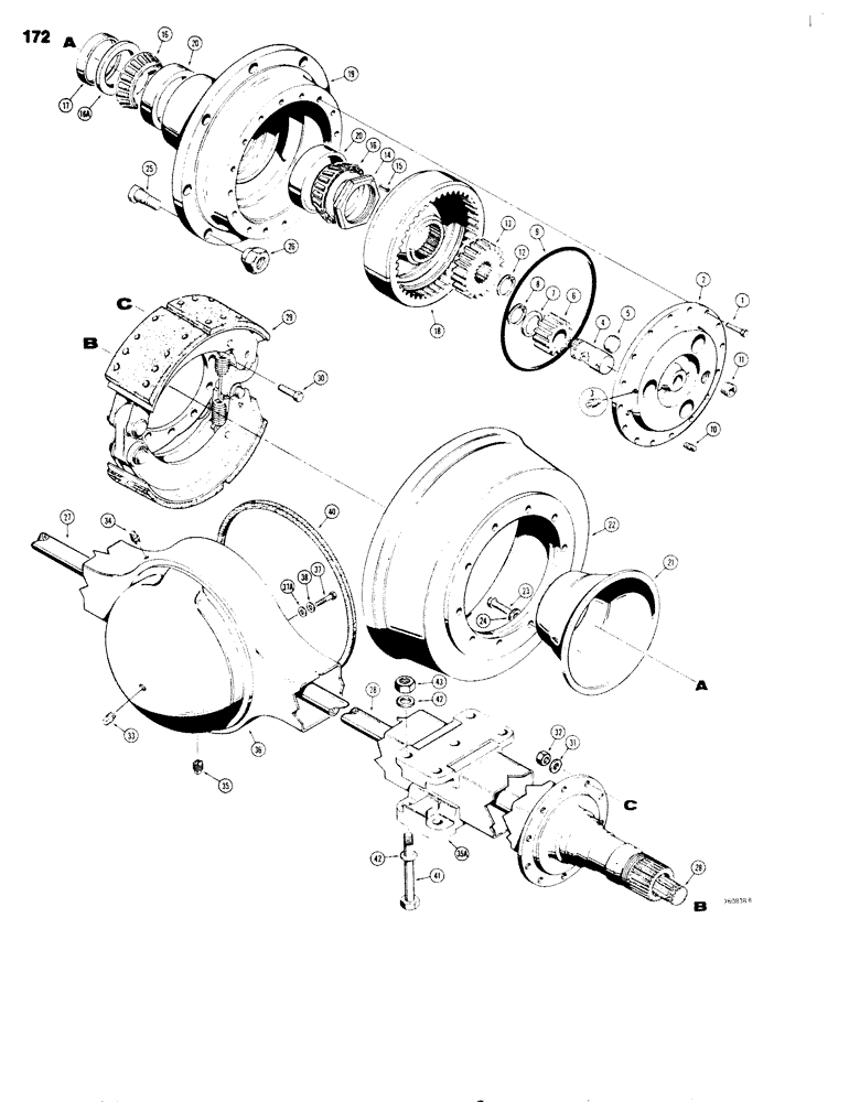 Схема запчастей Case 680G - (172) - L100707 REAR AXLE, AXLE HOUSING AND PLANETARY, USED BEFORE TRACTOR S/N 9131807 (06) - POWER TRAIN
