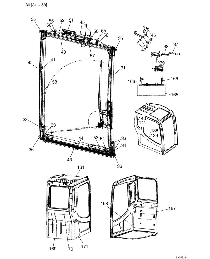 Схема запчастей Case CX225SR - (09-27) - CAB - WINDOW, FRONT (09) - CHASSIS