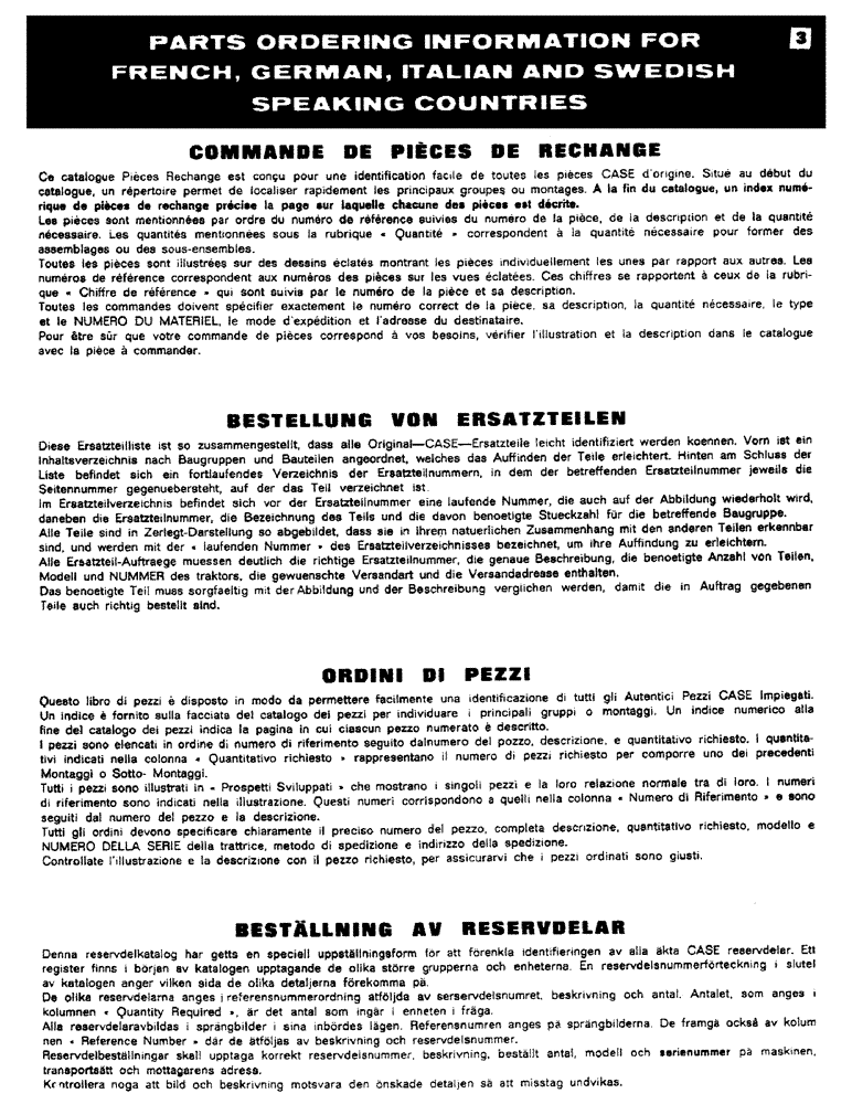 Схема запчастей Case 350 - (003) - PARTS ORDERING INFORMATION FOR FRENCH, GERMAN, ITALIAN AND SWEDISH SPEAKING COUNTRIES (00) - GENERAL