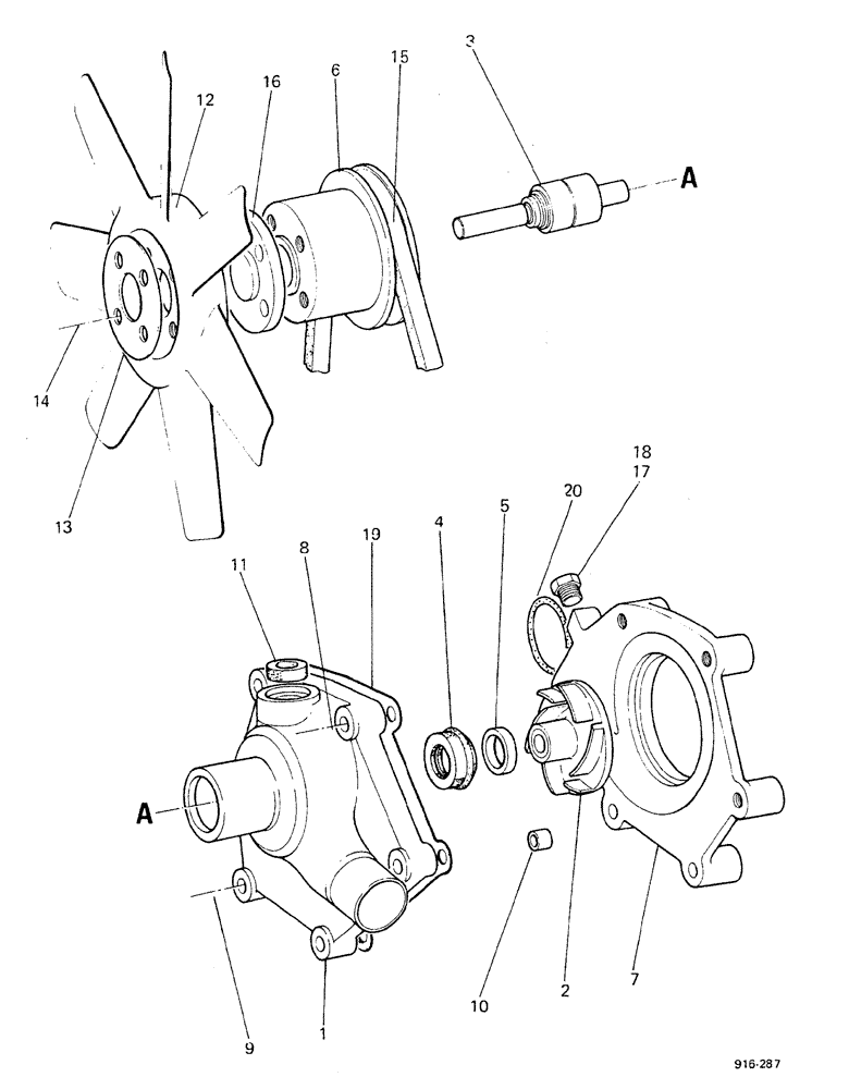 Схема запчастей Case 580F - (004) - ENGINE, WATER PUMP (10) - ENGINE