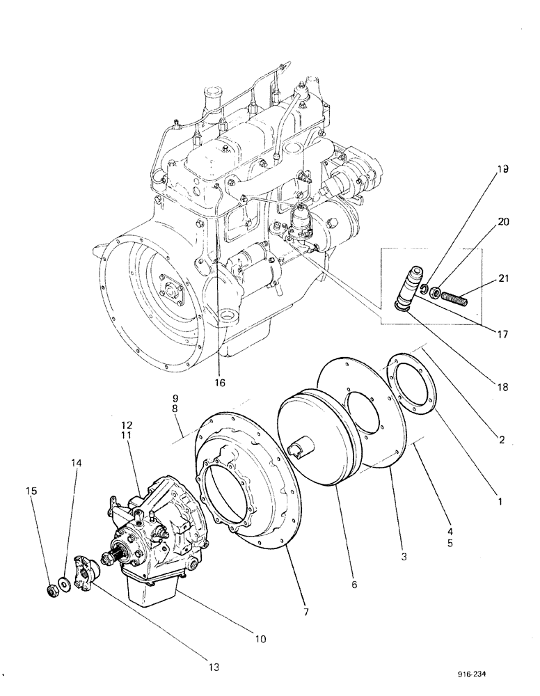 Схема запчастей Case 580F - (058) - TORQUE CONVERTER AND PARTS - TACHOMETER (21) - TRANSMISSION