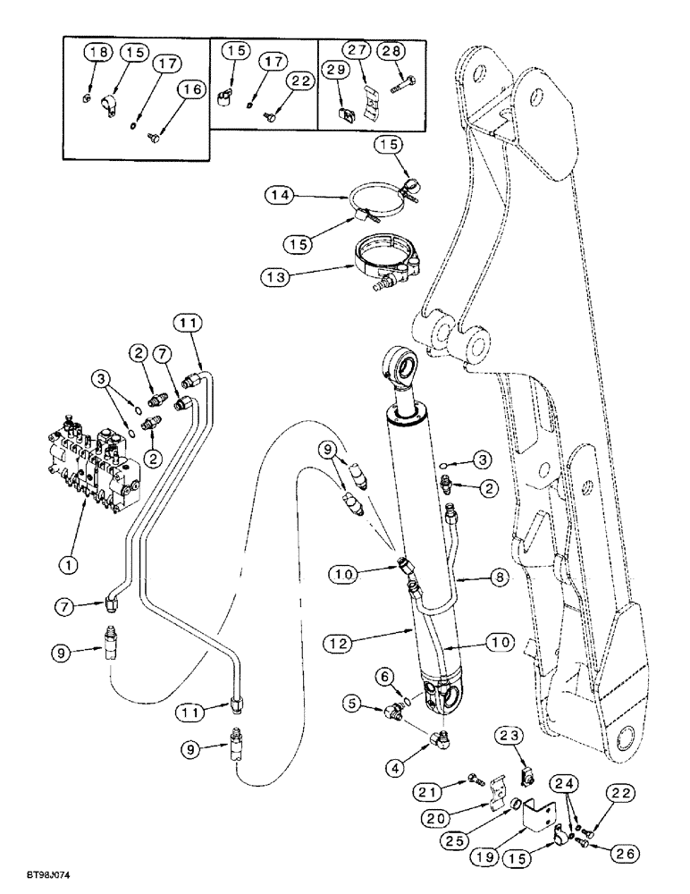 Схема запчастей Case 560 - (8-077A) - BACKHOE BOOM CYLINDER HYDRAULIC CIRCUIT, D125 BACKHOE, BACKHOE SERIAL NUMBER JAF0218189 AND AFTER (08) - HYDRAULICS
