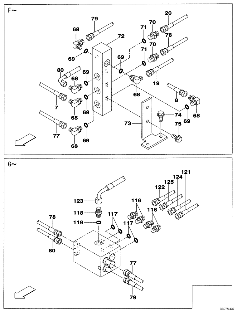 Схема запчастей Case CX135SR - (08-90[02]) - PILOT CONTROL LINES - MODELS WITH DOZER BLADE (08) - HYDRAULICS