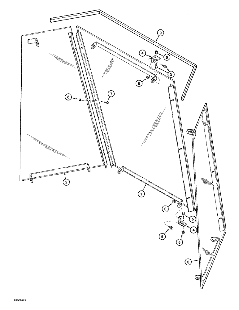 Схема запчастей Case 821B - (9-096) - CANOPY WINDSHIELD AND WIPER KIT (09) - CHASSIS/ATTACHMENTS