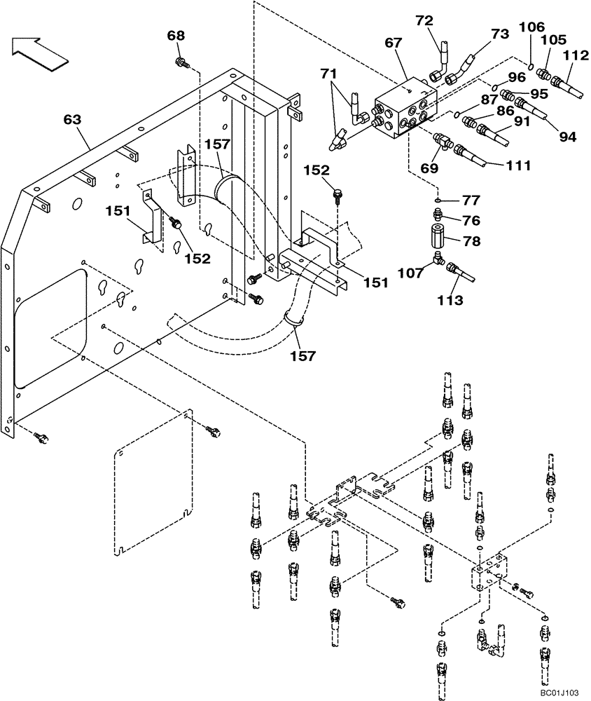 Схема запчастей Case CX210 - (08-19) - PILOT CONTROL LINES, PARTITION - MODELS WITHOUT LOAD HOLD (08) - HYDRAULICS