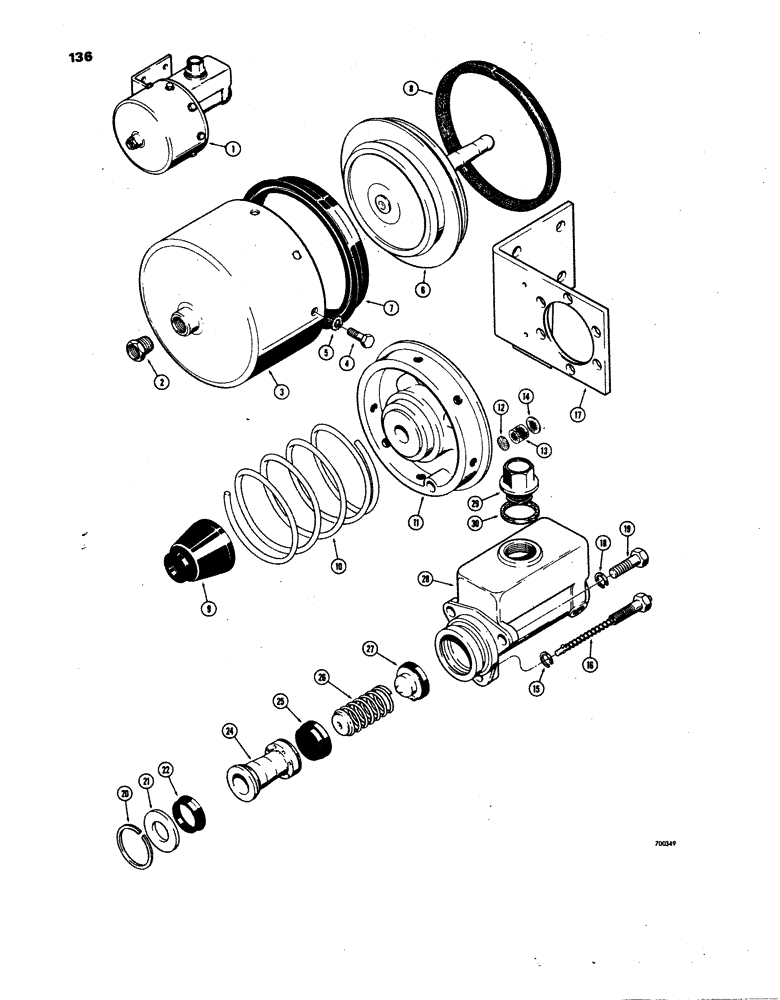Схема запчастей Case W24B - (136) - BRAKE SYSTEM, L40512 AND L40663 BRAKE MASTER CYLINDERS (07) - BRAKES