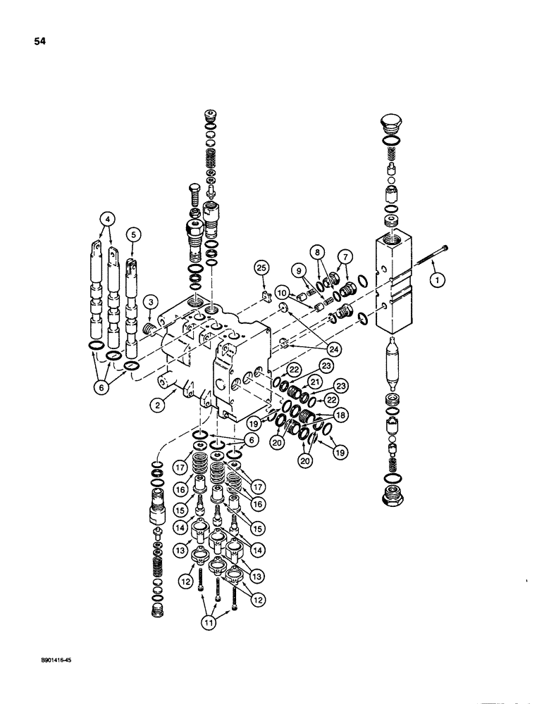 Схема запчастей Case D130 - (8-054) - BACKHOE CONTROL VALVE - DUKE, INLET SECTION, USED ON 1835C, 1840 & 1845C UNI-LOADERS 