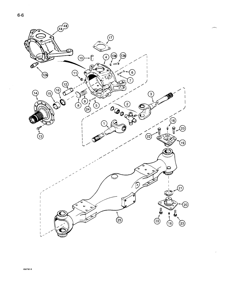 Схема запчастей Case 1085B - (6-006) - FRONT STEERING AXLE, HUBS AND SHAFTS (06) - POWER TRAIN