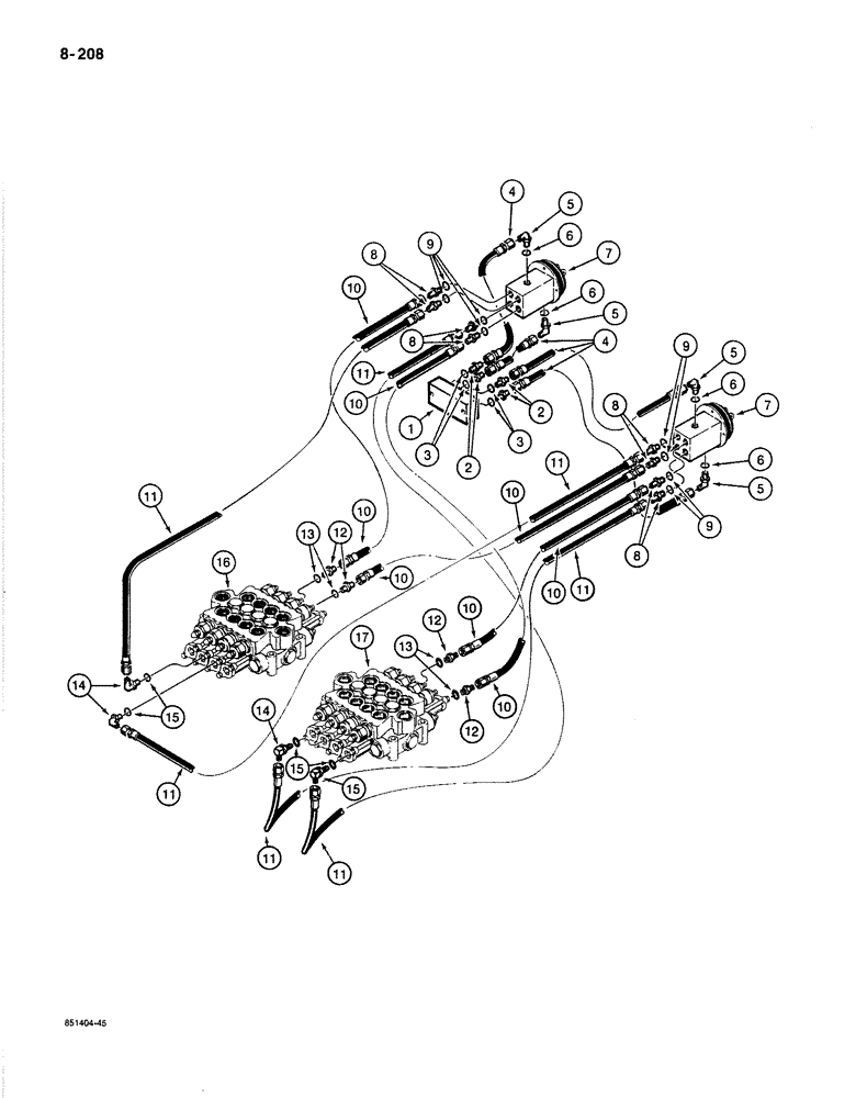 Схема запчастей Case 1187B - (8-208) - HYDRAULIC CIRCUIT FOR CONTROLS, FOOT PEDAL CONTROL VALVE LINES (08) - HYDRAULICS