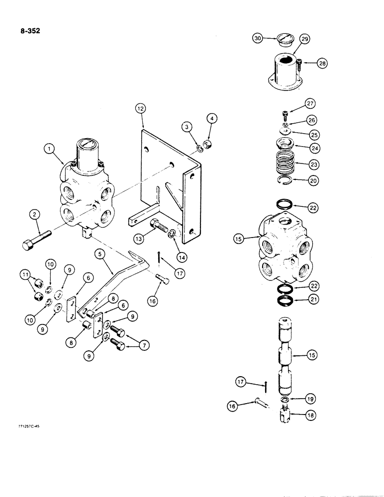 Схема запчастей Case 1450B - (8-352) - SELECTOR VALVE AND CONTROLS, ANGLE TILT PITCH DOZER MODELS ONLY, R24819 SELECTOR VALVE (08) - HYDRAULICS