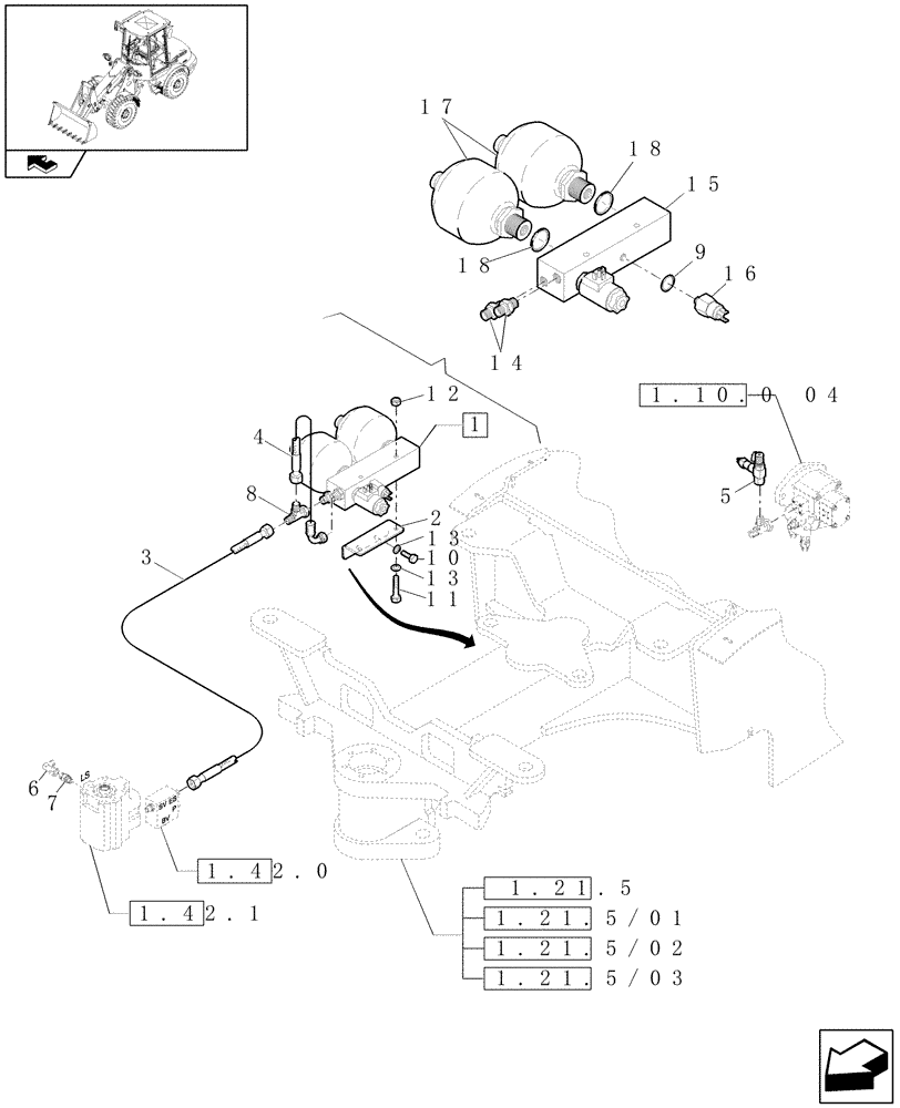 Схема запчастей Case 321E - (621[03]) - HYDRAULIC SYSTEM EMERGENCY STEERING (HIGH SPEED) (18) - VARIATIONS