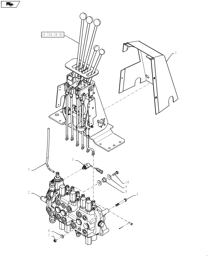 Схема запчастей Case 590SN - (35.726.19[03]) - VALVE INSTALL - BACKHOE CONTROL, 7 SPOOL (FOOT SWING) (35) - HYDRAULIC SYSTEMS