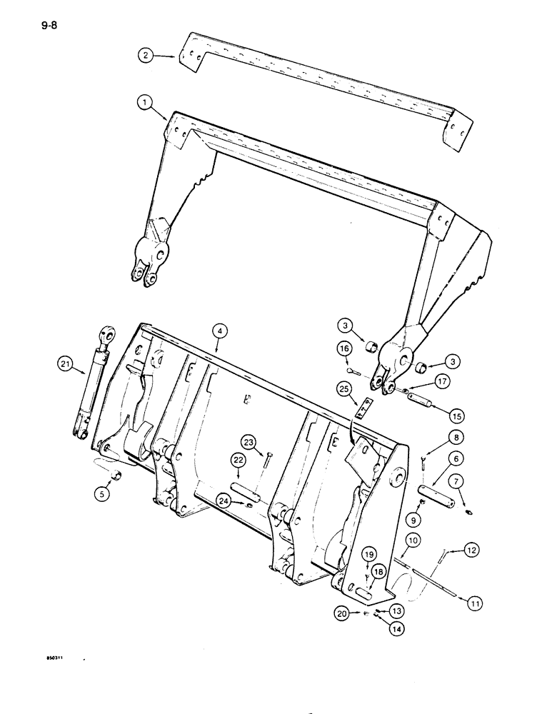 Схема запчастей Case 855D - (9-008) - LOADER CLAM BUCKET (09) - CHASSIS/ATTACHMENTS