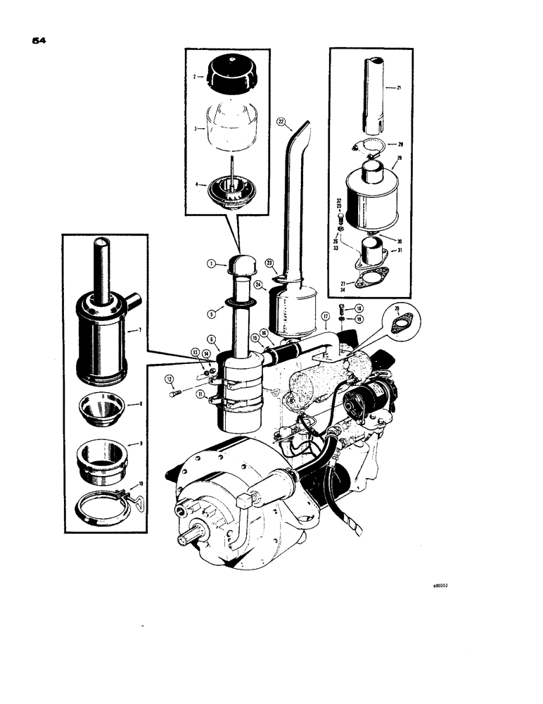 Схема запчастей Case 450 - (054) - AIR CLEANER AND EXHAUST SYSTEM - DIESEL (01) - ENGINE