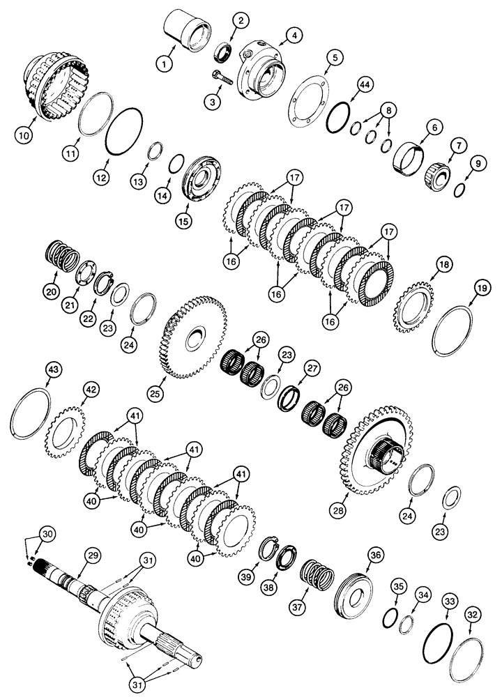 Схема запчастей Case 855E - (6-12) - TRANSMISSION MAIN SHAFT AND FORWARD-REVERSE CLUTCHES (06) - POWER TRAIN