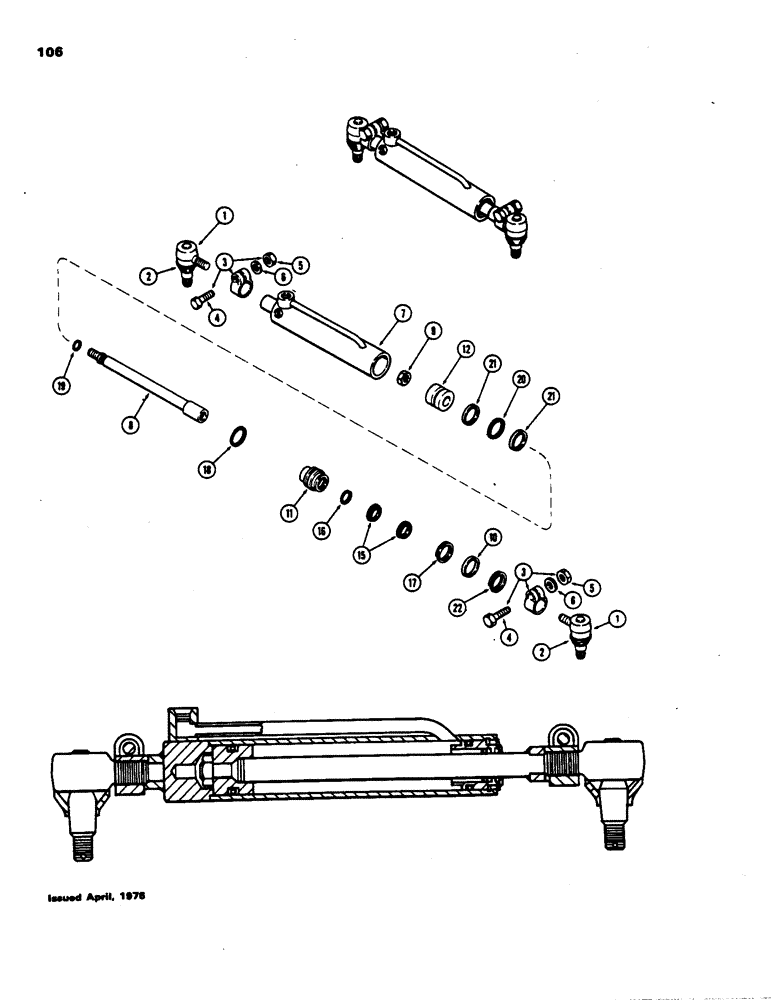 Схема запчастей Case 480B - (106) - A137503 STEERING CYLINDER, FIRST USED TRACTOR SERIAL NUMBER 8741258 