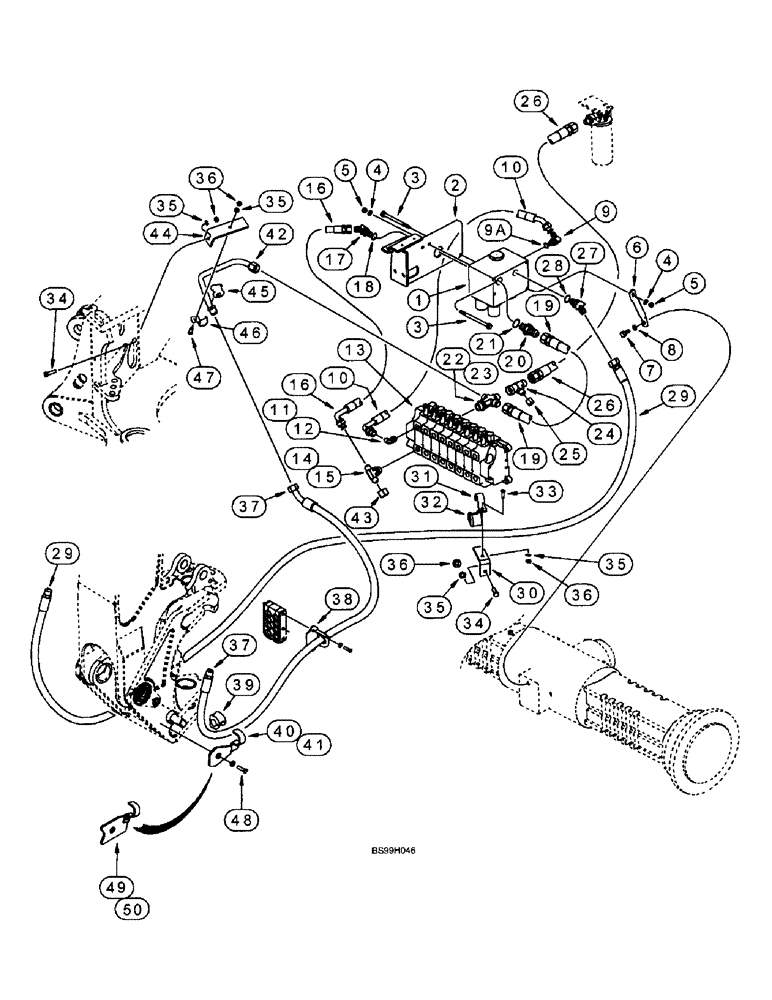 Схема запчастей Case 580L - (8-046) - BACKHOE AUXILIARY HYDRAULICS AUXILIARY AND BACKHOE CONTROL VALVES TO SWING TOWER (08) - HYDRAULICS