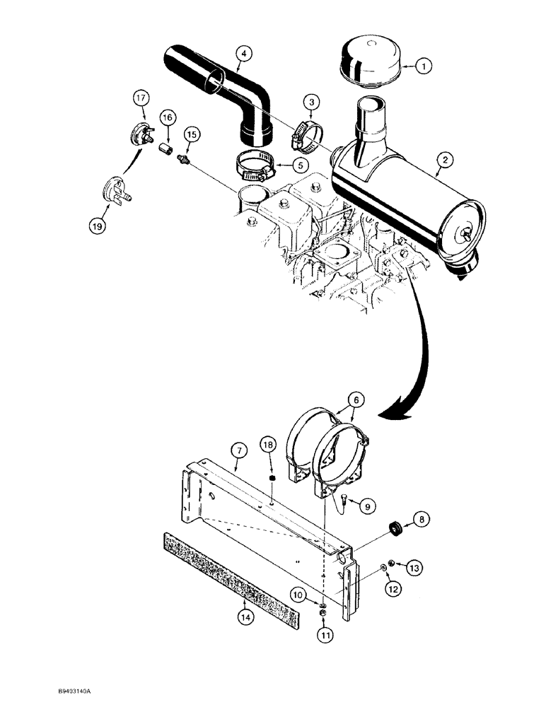 Схема запчастей Case 480F LL - (2-06) - AIR CLEANER AND AIR INTAKE PARTS (02) - ENGINE