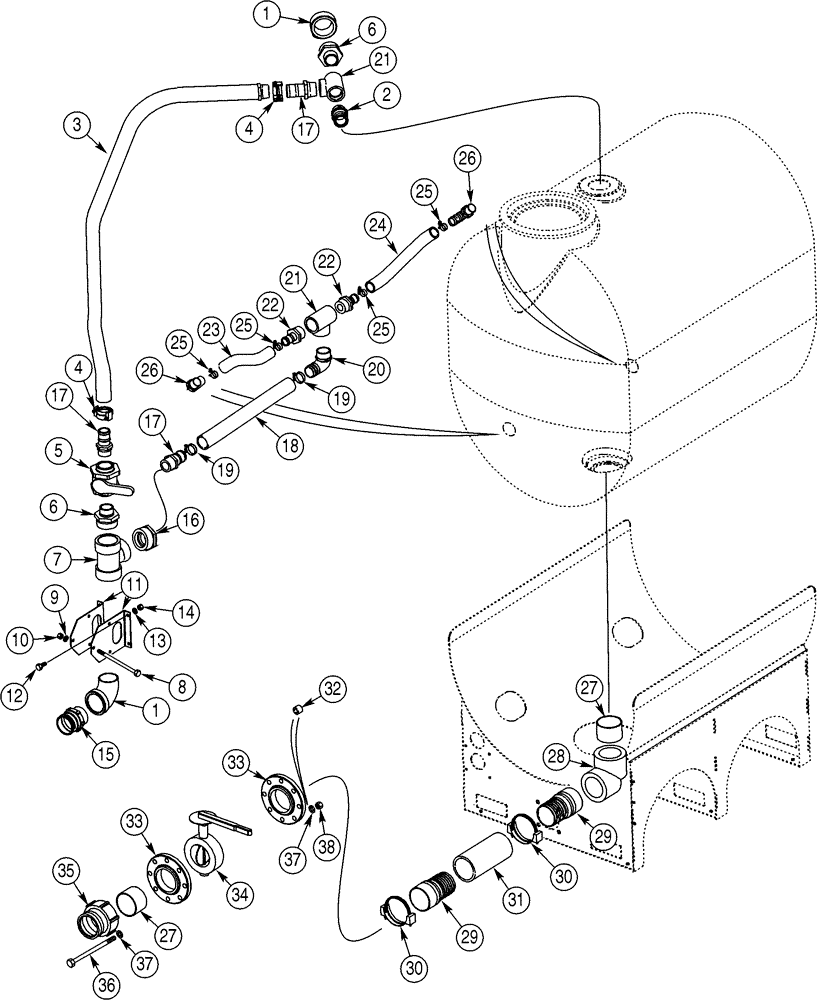 Схема запчастей Case BPGHP335 - (09-36) - TANK, 750 GALLON FITTINGS 