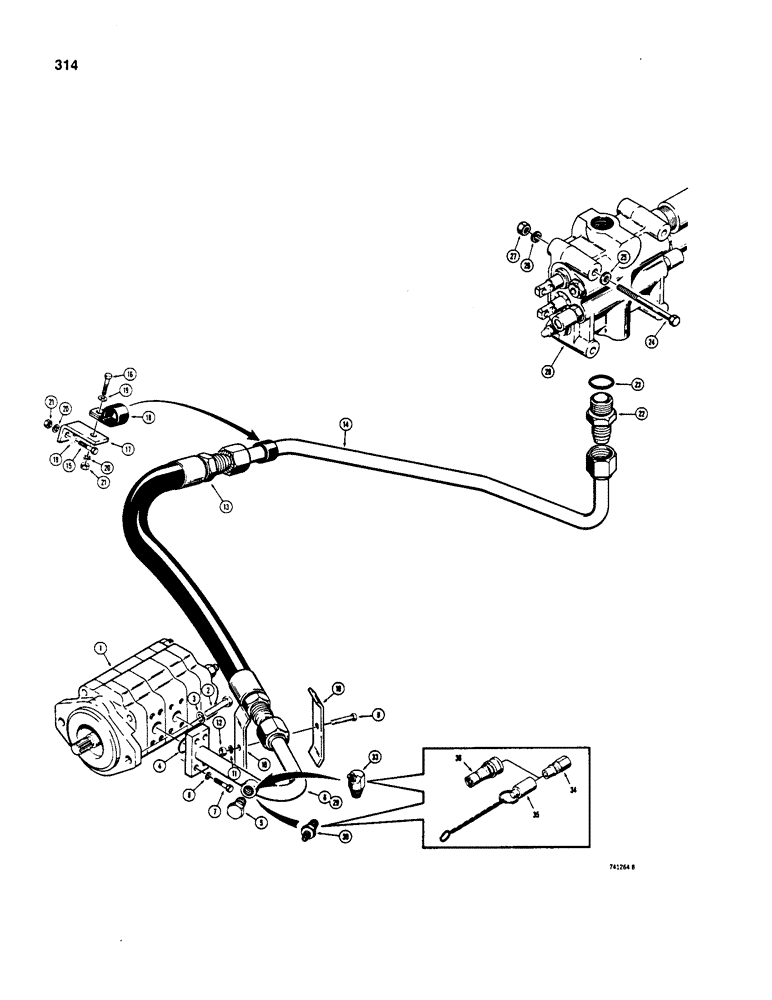 Схема запчастей Case W18 - (314) - LOADER HYDRAULIC CIRCUIT, PUMP TO LOADER VALVE (08) - HYDRAULICS
