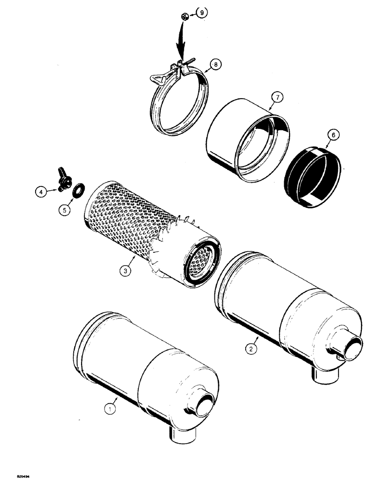 Схема запчастей Case W4 - (020) - D55203 AIR CLEANER (02) - ENGINE