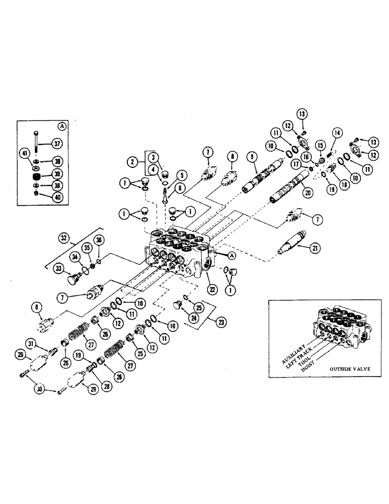 Схема запчастей Case 35 - (196) - 4-SPOOL MAIN CONTROL VALVE, (USED WITH HOIST, TOOL AND LEFT TRACK CIRCUITS) (35) - HYDRAULIC SYSTEMS