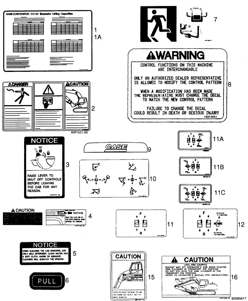 Схема запчастей Case CX130 - (09-58) - DECALS - WARNING (09) - CHASSIS