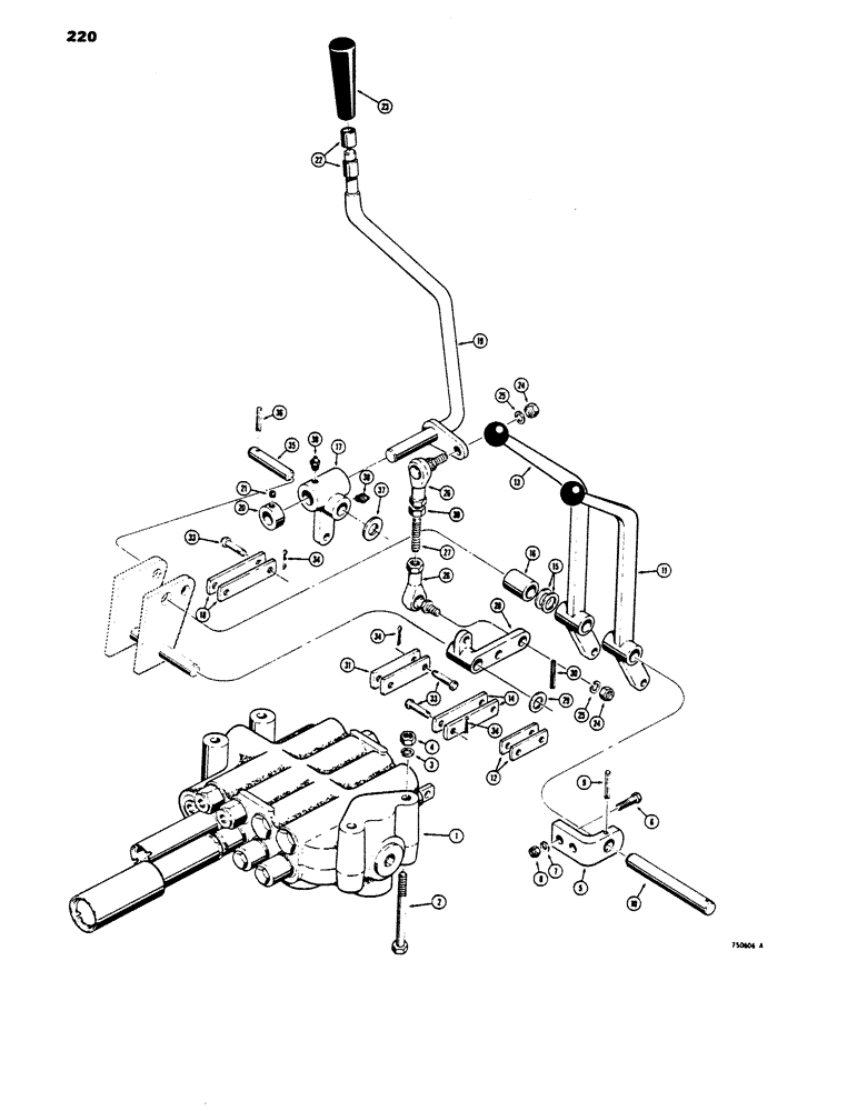 Схема запчастей Case 450 - (220) - FOUR SPOOL VALVES AND LEVERS, ALL VALVES HAVE PART NUMBER ON VALVE IDENTIFICATION PLATE (07) - HYDRAULIC SYSTEM