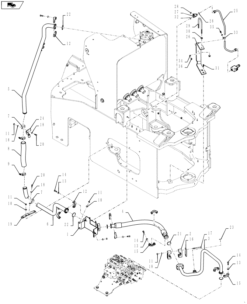 Схема запчастей Case 1021F - (21.135.01) - RETURN LINE INSTALL (21) - TRANSMISSION