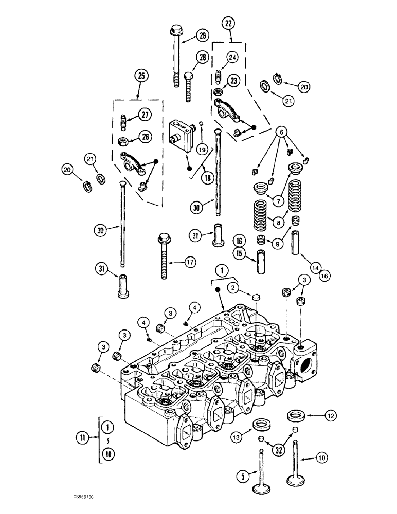Схема запчастей Case 688BCK - (2-34) - CYLINDER HEAD AND VALVE MECHANISM, 688B CK (120301-) (01) - ENGINE