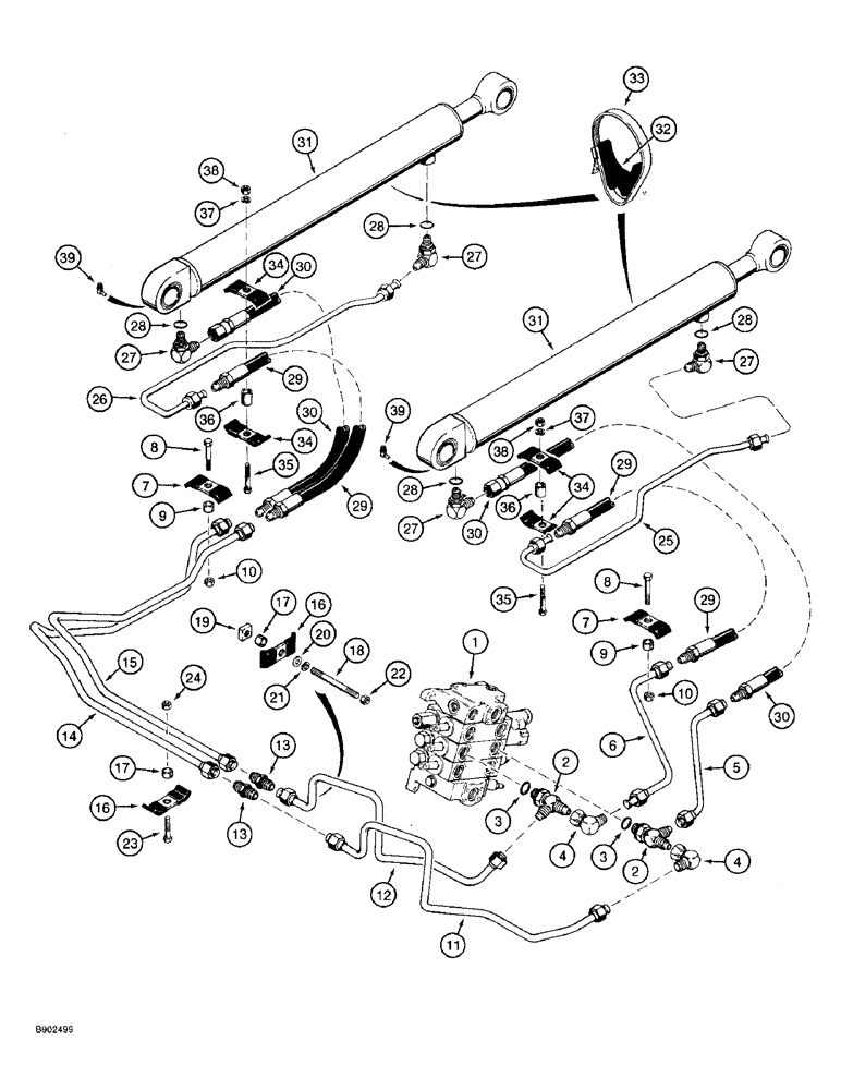 Схема запчастей Case 590 - (8-012) - LOADER LIFT CYLINDER HYDRAULIC CIRCUIT, PRIOR TO P.I.N. JJG0206623 (08) - HYDRAULICS