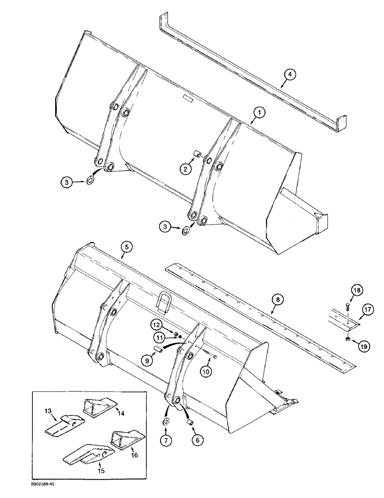 Схема запчастей Case 590 - (9-016) - LOADER BUCKETS, SHORT LIP BUCKETS (09) - CHASSIS/ATTACHMENTS