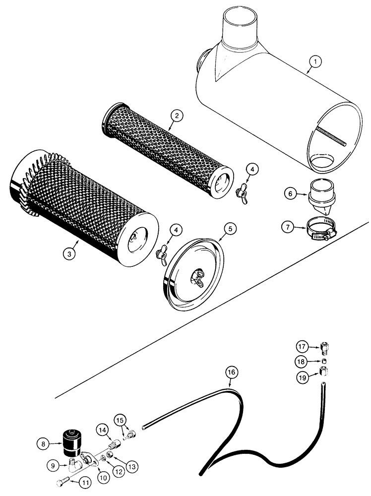 Схема запчастей Case 855E - (2-52) - AIR CLEANER ASSEMBLY AND RESTRICTION INDICATOR (02) - ENGINE