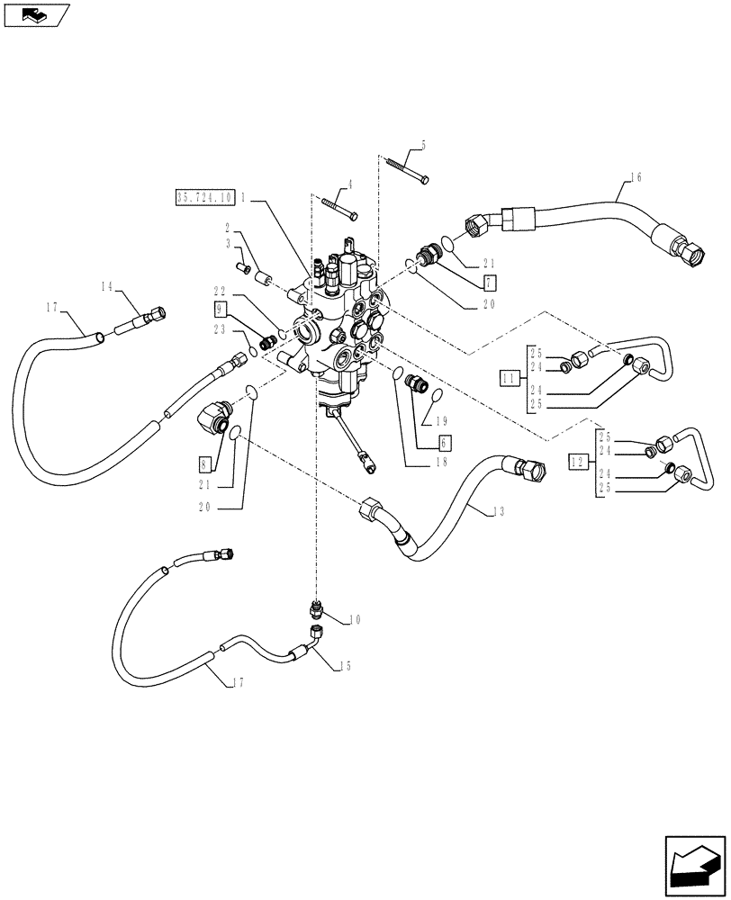 Схема запчастей Case 590SN - (35.701.25) - HYDRAULICS - VALVE, LOADER CONTROL - 2 SPOOL VALVE, W/O PILOT CONTROLS (35) - HYDRAULIC SYSTEMS