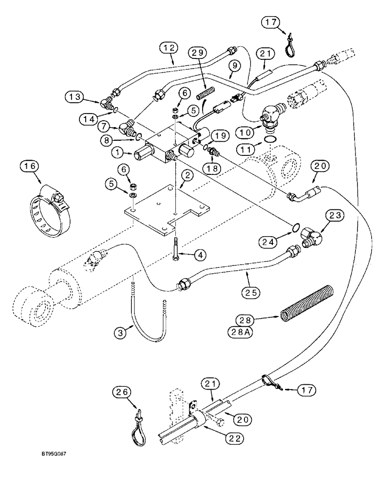 Схема запчастей Case 580L - (8-054) - BACKHOE BOOM LOCK HYDRAULIC, AND ELECTRICAL CIRCUIT, AT BOOM CYLINDER (08) - HYDRAULICS