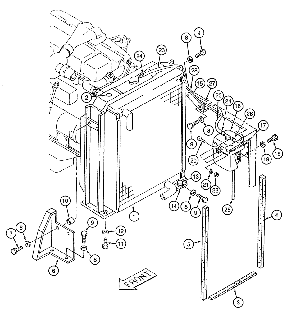 Схема запчастей Case 9050 - (2-04) - RADIATOR, MOUNTING AND COOLANT OVERFLOW RESERVOIR (02) - ENGINE