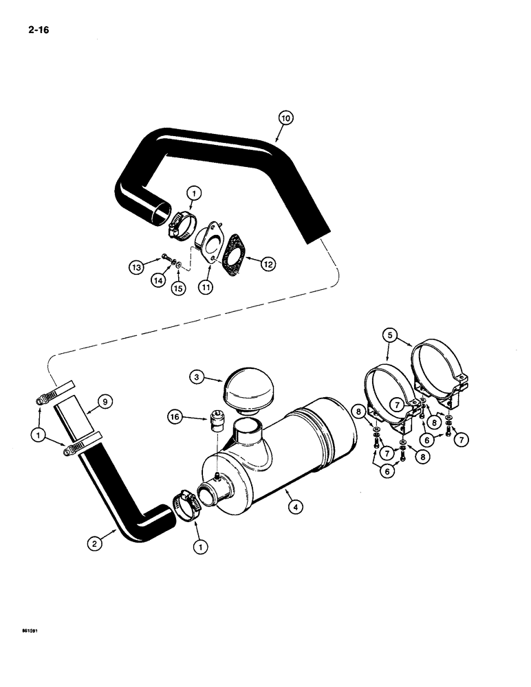 Схема запчастей Case CASE - (2-16) - AIR CLEANER AND AIR INTAKE (02) - ENGINE