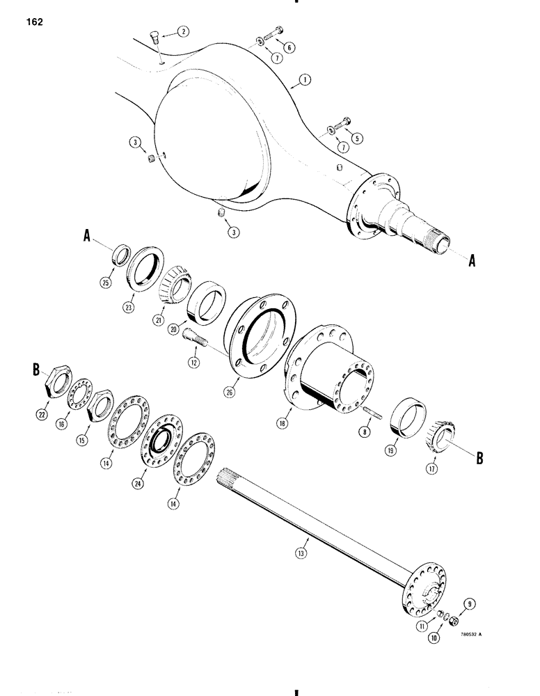 Схема запчастей Case W11 - (162) - L110131 AND L110132 AXLE, AXLE HOUSING (06) - POWER TRAIN