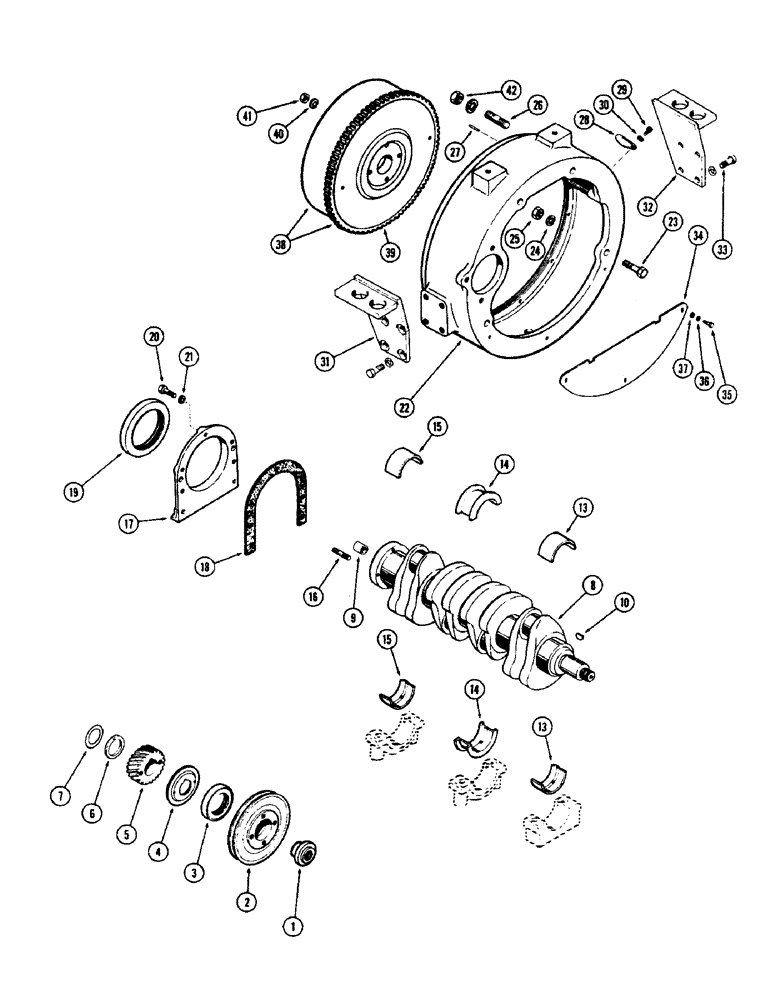 Схема запчастей Case 500 - (038) - CRANKSHAFT, (188) SPARK IGNITION ENGINE (01) - ENGINE