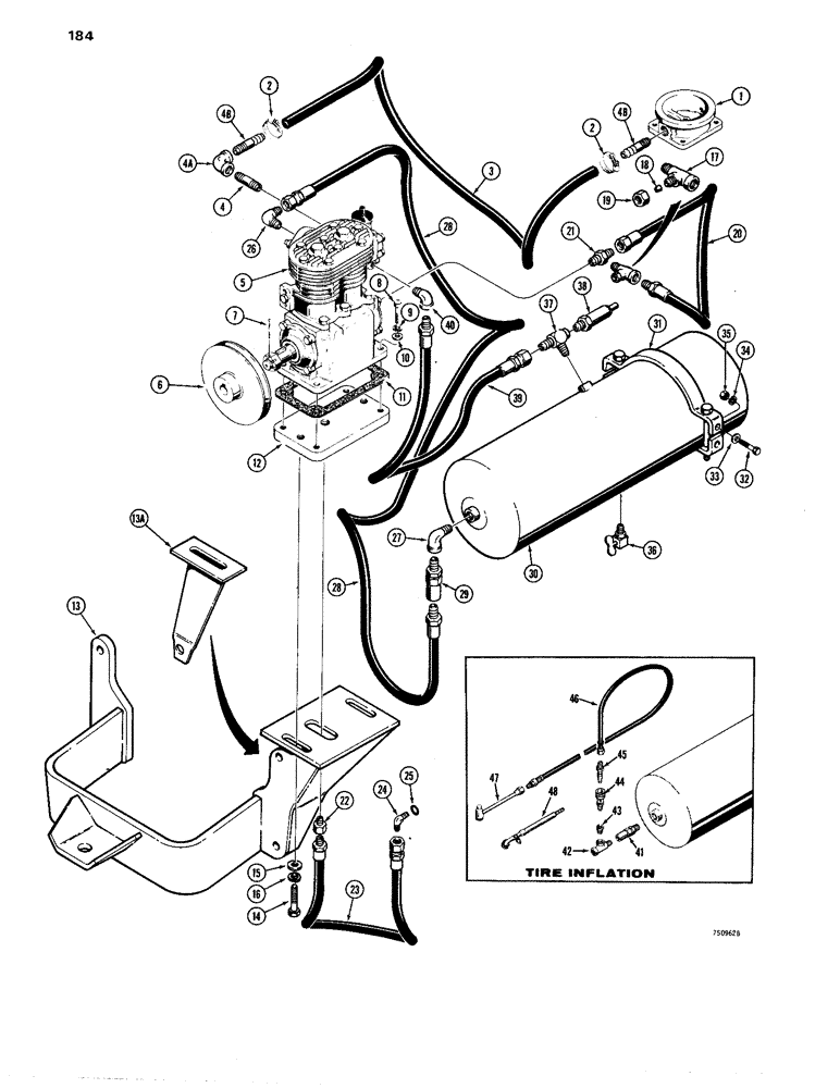 Схема запчастей Case W24B - (184) - BRAKE SYSTEM, AIR COMPRESSOR TO RESERVOIR (07) - BRAKES